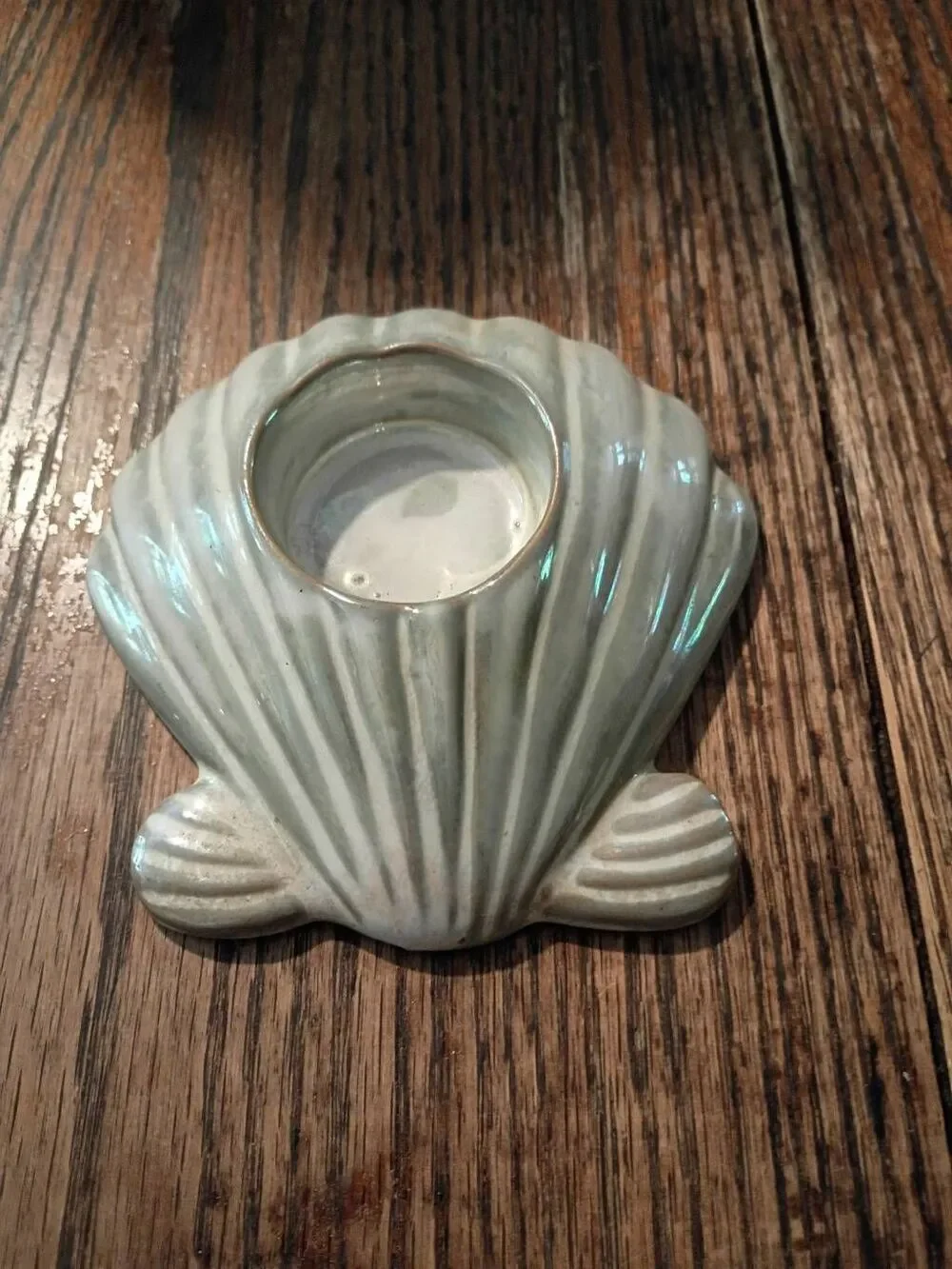 Ceramic Scallop Shell Tea Light Votive Candle Holder Coastal Gray Glaze 4